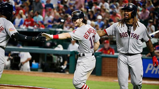 RECAP: Andrew Benintendi has career day as #RedSox take Game 2 from Rangers&nbsp;11-4.