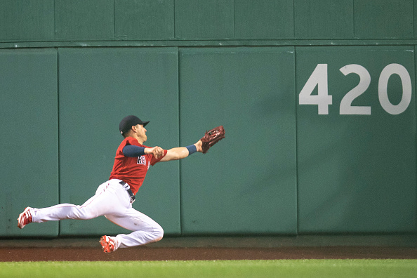 J.D. Martinez and Hunter Renfroe homer, Kiké Hernández makes jaw-dropping diving catch as Red Sox top Royals, 6-2, on rain-filled night at Fenway&nbsp;Park